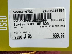 Used Burton ZIPLINE BOA Girls Snowboard Boots White Junior 05