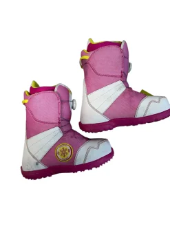 Used Burton ZIPLINE BOA Girls Snowboard Boots White And Neon Pink Youth 07.0