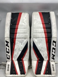 Used CCM REVOLUTION 595 Goalie Leg Pads Junior White 28"