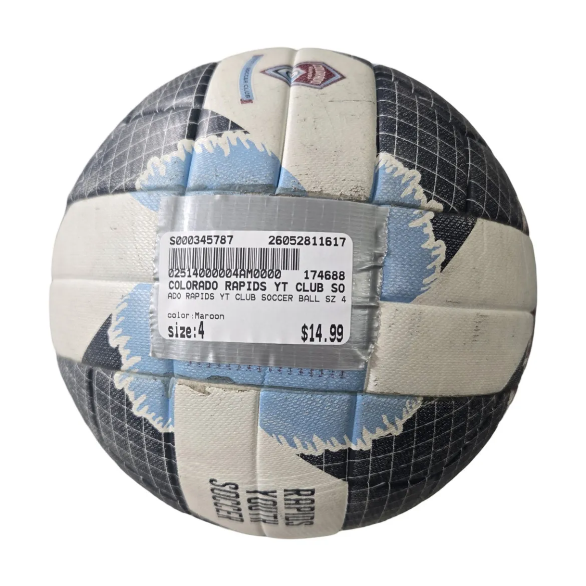 Used COLORADO RAPIDS YT CLUB SOCCER BALL SZ 4 All Size Soccer Ball Maroon 4