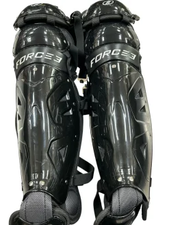 Used FORCE 3 SHIN GUARDS Catchers Leg Guards Black Adult