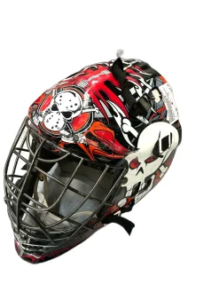 Used Franklin GFM100 SKULL St Hcky Goalie Helmet Yth White/Black/Red SM