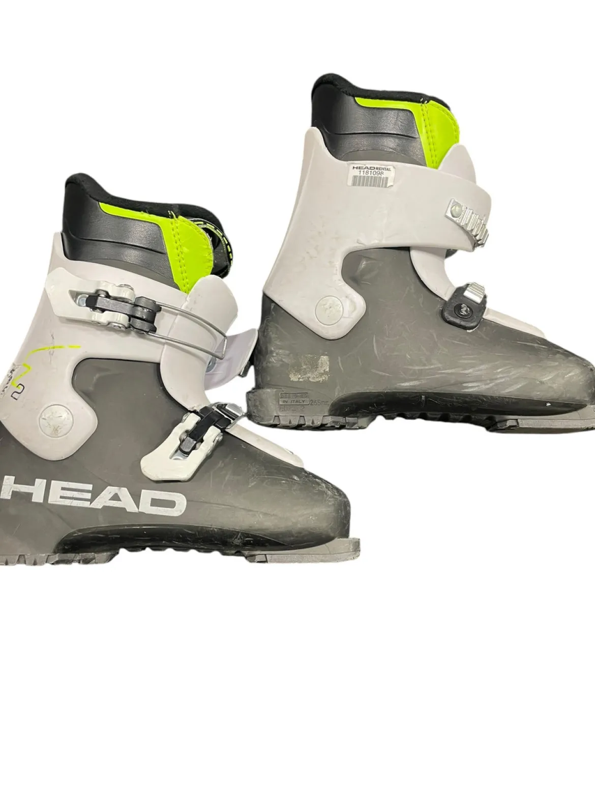 Used Head Z2 Boys DH Ski Boot Black And Neon Green 215 MP - J03