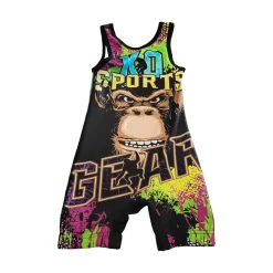 Used KO SPORTS MAT MONKEY Wrestling Singlet Black XS
