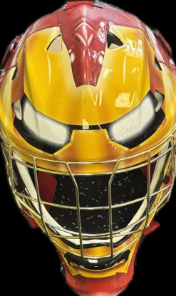 Used MARVEL HEROES IRON MAN St Hcky Goalie Helmet Yth Red LG