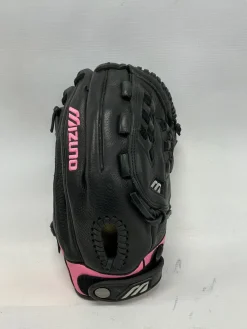 Used Mizuno MVP GMVP1256 RH Throw Fastpitch Gloves Black And Pink 11 1/2