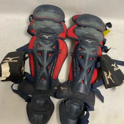 Used Mizuno SAMURAI Catchers Leg Guards Navy Blue And Red Adult
