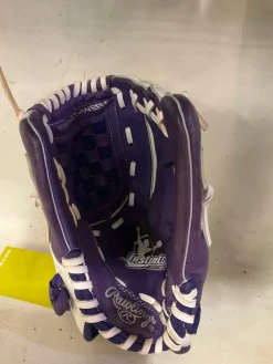 Used Rawlings FP115PURW RH Throw Fastpitch Gloves Purple And White 11 1/2"
