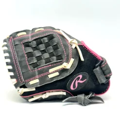 Used Rawlings STORM LH Throw Fastpitch Gloves Black And Pink 10"