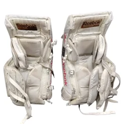 Used Reebok PREMIER SERIES 14K Goalie Leg Pads Junior White 26"