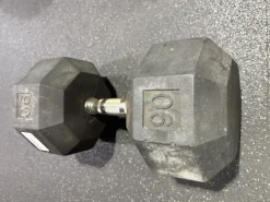 Used Rubber Hex Dumbbell (Each) Black 90 lb