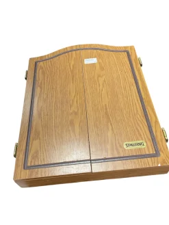 Used Spalding Electronic Dart Board in Oak Cabinet