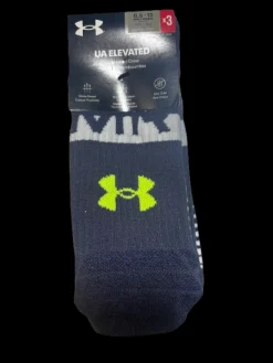 Used Under Armour UA ELEVATED 8.5-13 ADULT SOCKS Lacrosse Socks Navy Blue And Yellow Senior