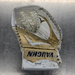 Used Vaughn 1000 VELOCITY 6 GLOVE Senior Goalie Catcher White And Gold