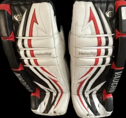 Used Vaughn VELOCITY V4 Goalie Leg Pads Junior White/Black/Red 31"