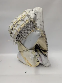 Used Vaughn VISION PRO RETURN GLOVE Senior Goalie Catcher White And Gold